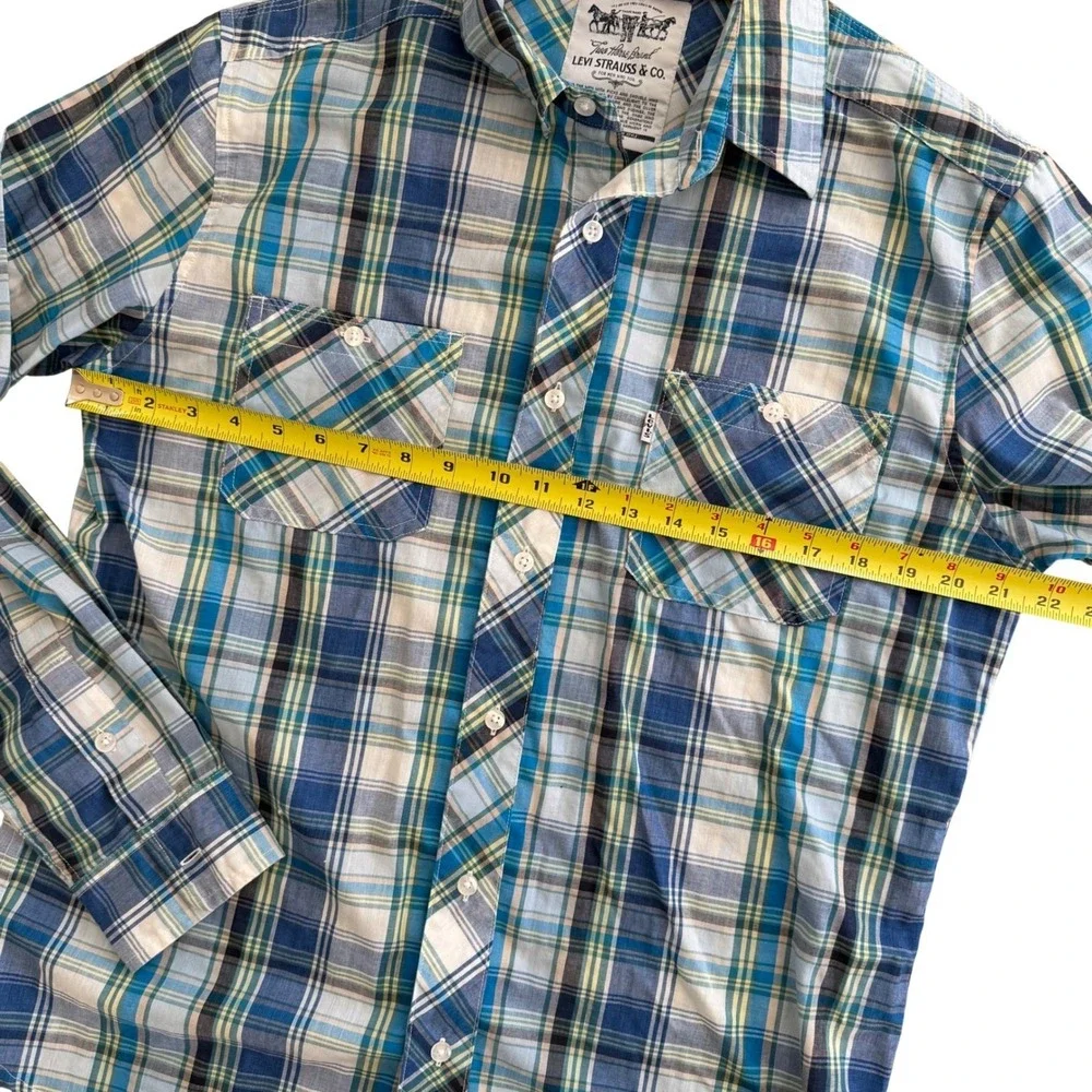 Levi's Plaid Button-Up Shirt Blue Yellow Long Sleeve Casual Men's Size Medium